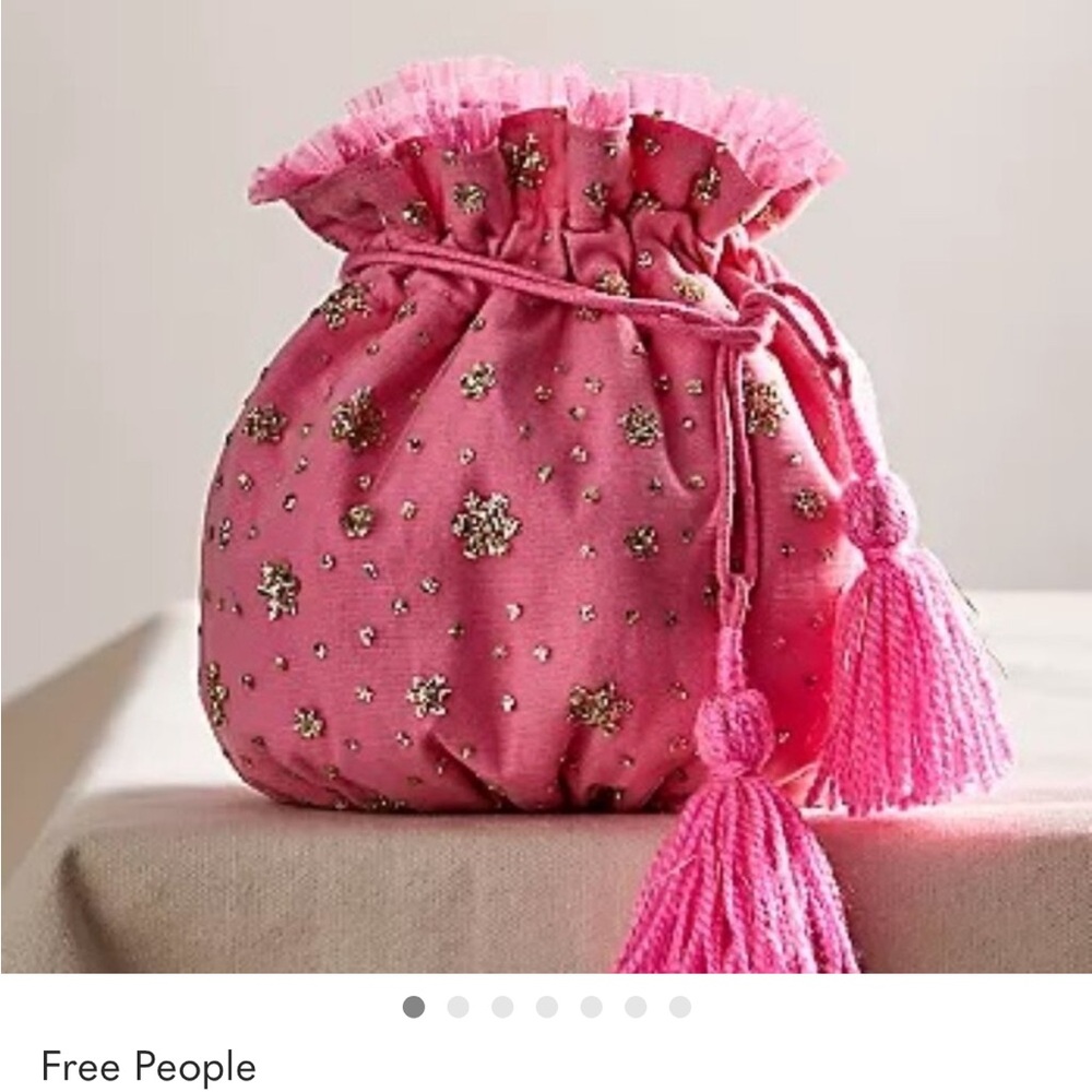 Free People Pink Sparkle Mini gift sack with Gold Glitter Stars NWT